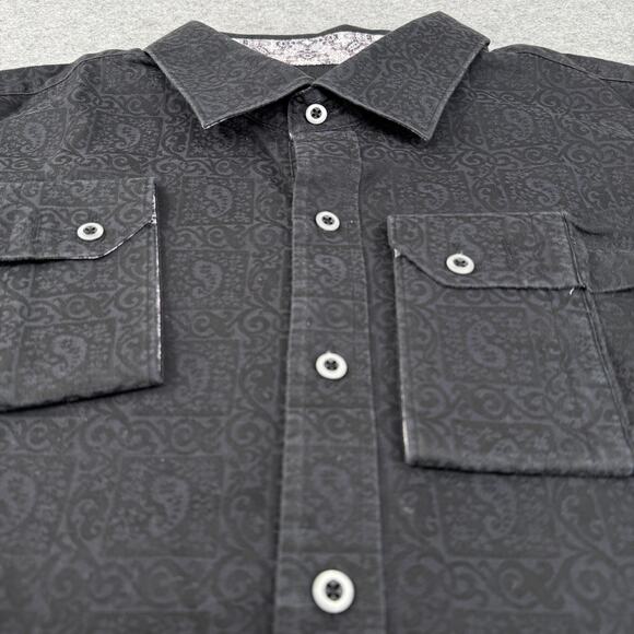 Robert Graham Button Up Shirt Men's 1XL Black Bayview Paisley Jacquard Flip Cuff - Picture 2 of 6